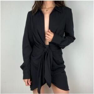 Heiress Beverly Hills Black Long Sleeve Tie Front Plunge V-Neck Mini Dress Sz S